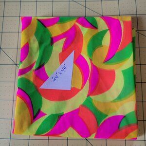 Vintage Hippie Retro Bright Neon Swirls Nylon Fabric  24" x 44" Remnant/Scrap